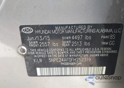 2015 Hyundai Sonata Se из США, поврежденный, VIN 5NPE24AF0FH252319